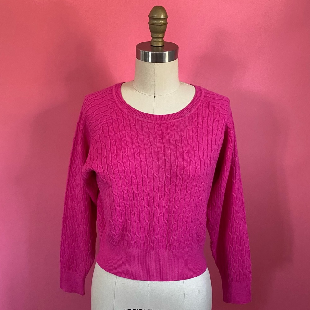 🌈4/$20🌈 Preppy BARBIE Academia Cable Knit Stretch Cropped Crew Neck Sweater S